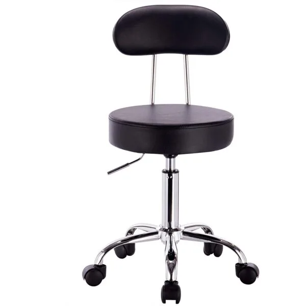Revolving Stool with Chrome-Plated Steel Base and Backrest Work Stool Swivel Stool Work Seat Practice Stool 360° Rotatable 5 Wheels Padded