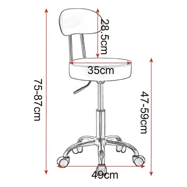 Revolving Stool with Chrome-Plated Steel Base and Backrest Work Stool Swivel Stool Work Seat Practice Stool 360° Rotatable 5 Wheels Padded