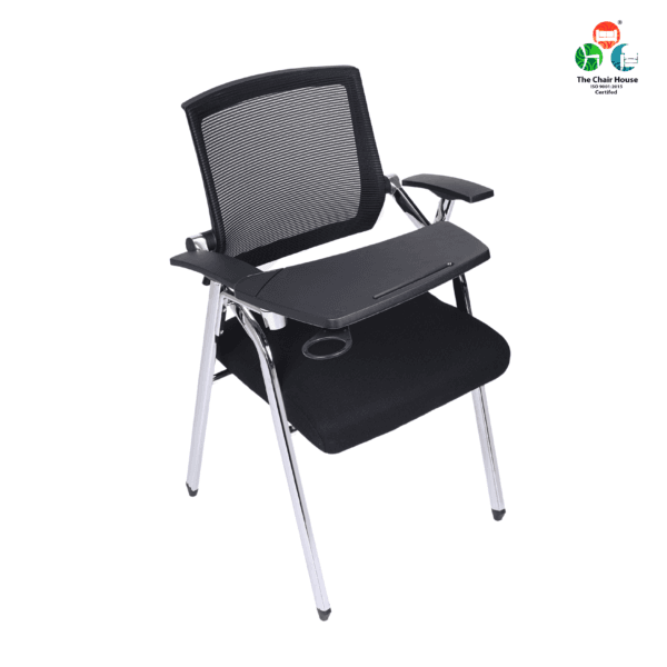 Student Chair with Desk Attached, Office Room Chairs,Foldable Computer Desk Chair with Tablet Arm Writing Board and Cup Holder Metal Frame Backrest Table Chair, Black