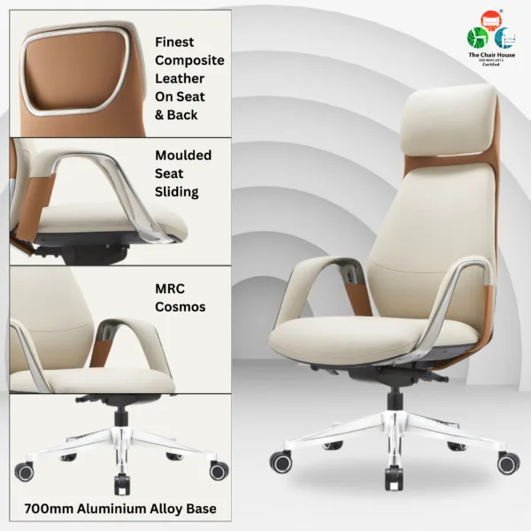 C166 - Planet High Back Premium Executive Comfort Chair Designed for Efficiency and Elegance ( Brown & Cream color ) 5 Year Warranty 8 Experience Ultimate Comfort: Planet High-Back Office Chair