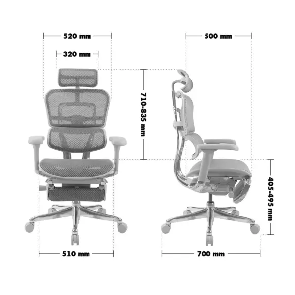 5D adjustable armrests and single lever control on the Grey Ergohuman Xpert Elite chair
