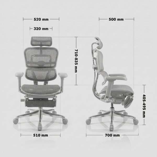 Ergohuman Xpert ELITE 2.0 with Footrest– Premium Mesh Ergonomic Chair with Adjustable Features (Grey) 8 Ergonomic Mesh Office Chair with Reclining Footrest