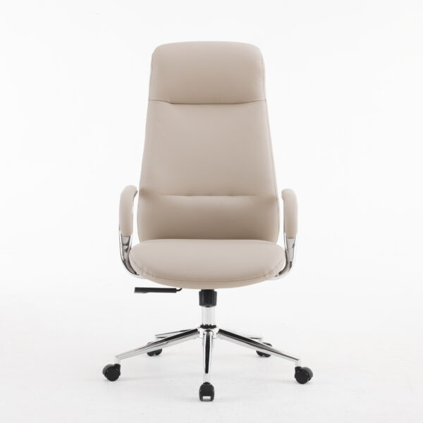 Aurum Elite High Back Executive Chair – Faux Leather Upholstery, Chrome Armrests, Synchro-Tilt with Multi-Lock, 3-Year Warranty (Beige Color)