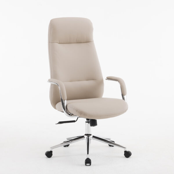 Aurum Elite High Back Executive Chair – Faux Leather Upholstery, Chrome Armrests, Synchro-Tilt with Multi-Lock, 3-Year Warranty (Beige Color)