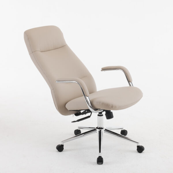 Aurum Elite High Back Executive Chair – Faux Leather Upholstery, Chrome Armrests, Synchro-Tilt with Multi-Lock, 3-Year Warranty (Beige Color)