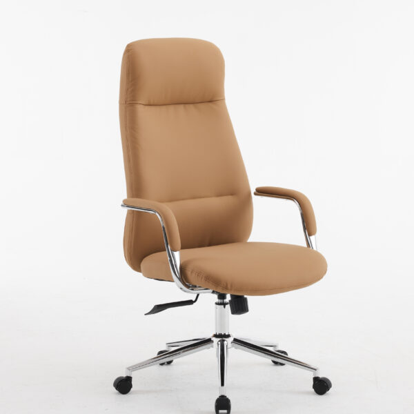Aurum Elite High Back Executive Chair – Faux Leather Upholstery, Chrome Armrests, Synchro-Tilt with Multi-Lock, 3-Year Warranty (Tan Color)4 (2)