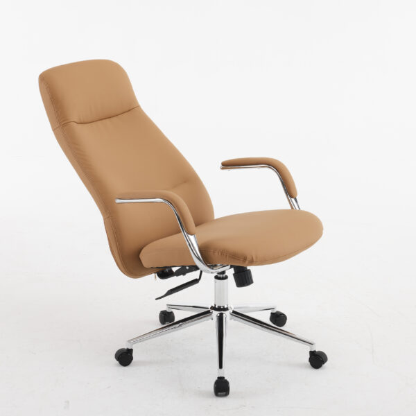 Aurum Elite High Back Executive Chair – Faux Leather Upholstery, Chrome Armrests, Synchro-Tilt with Multi-Lock, 3-Year Warranty (Tan Color)4 (2)