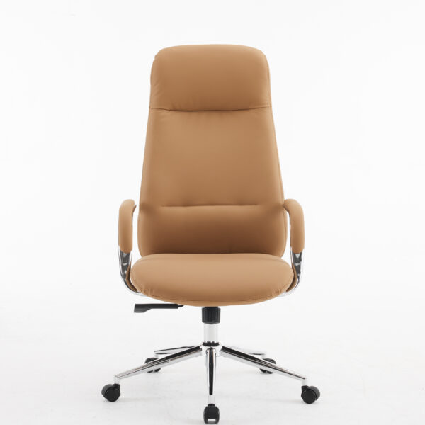 Aurum Elite High Back Executive Chair – Faux Leather Upholstery, Chrome Armrests, Synchro-Tilt with Multi-Lock, 3-Year Warranty (Tan Color)4 (2)