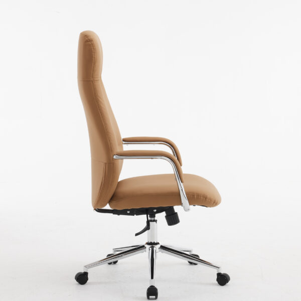 Aurum Elite High Back Executive Chair – Faux Leather Upholstery, Chrome Armrests, Synchro-Tilt with Multi-Lock, 3-Year Warranty (Tan Color)4 (2)