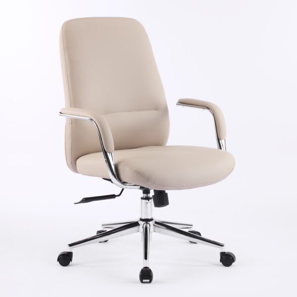 Aurum Elite Medium Back Executive Chair – Faux Leather Upholstery, Chrome Armrests, Synchro-Tilt with Multi-Lock, 3-Year Warranty (Beige Color)6