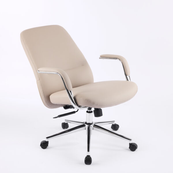 Aurum Elite Medium Back Executive Chair – Faux Leather Upholstery, Chrome Armrests, Synchro-Tilt with Multi-Lock, 3-Year Warranty (Beige Color)6