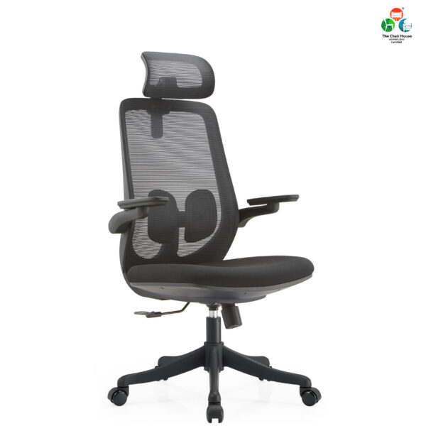 Cooper High Back Ergonomic Chair – Nylon Backrest with Lumbar Support, Flip-Up Armrests Grey3.TIFwww