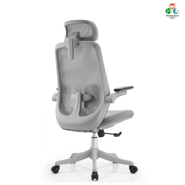 Cooper High Back Ergonomic Chair – Nylon Backrest with Lumbar Support, Flip-Up Armrests Grey