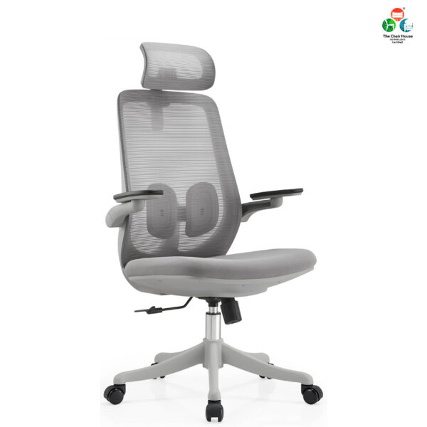 Cooper High Back Ergonomic Chair – Nylon Backrest with Lumbar Support, Flip-Up Armrests Grey