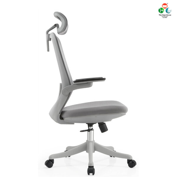 Cooper High Back Ergonomic Chair – Nylon Backrest with Lumbar Support, Flip-Up Armrests Grey