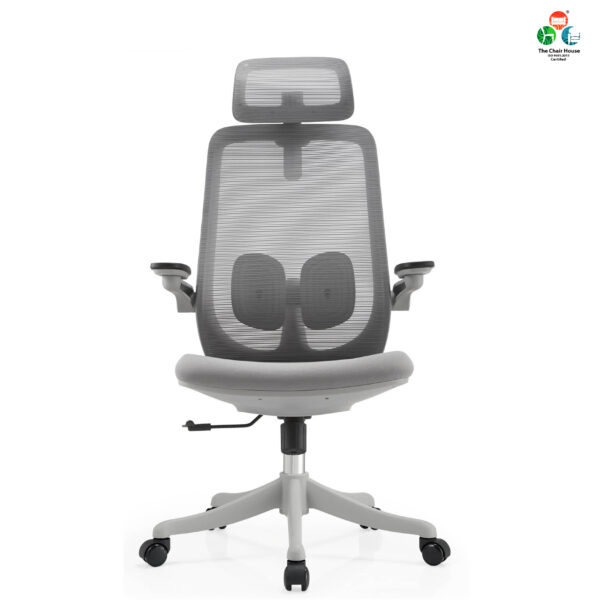 Cooper High Back Ergonomic Chair – Nylon Backrest with Lumbar Support, Flip-Up Armrests Grey
