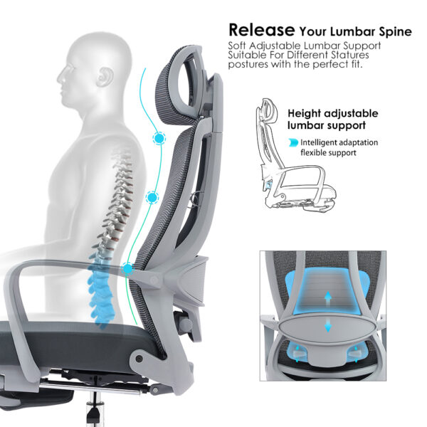 ErgoRest Mesh Recliner Office Chair with Footrest, Adjustable Headrest & Lumbar Support,