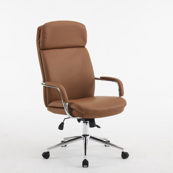 Monza High-Back Executive Chair Bent Plywood Back, 3-Layer Cushion, Chrome Armrest & Multi-Locking Tilt Mechanism (3-Year Warranty) BROWN