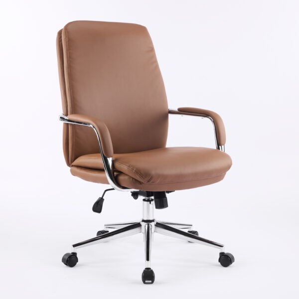 Monza High-Back Executive Chair Bent Plywood Back, 3-Layer Cushion, Chrome Armrest & Multi-Locking Tilt Mechanism (3-Year Warranty) BROWN