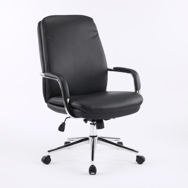 Monza Medium -Back Executive Chair in Black Bent Plywood Back, 3-Layer Cushion, Chrome Armrest & Multi-Locking Tilt Mechanism (3-Year Warranty)1