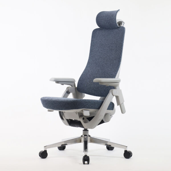 PostureMax SmartFit Ergonomic Office Chair with Headrest & 3D Armrests, with Gravity Back System & Synchro Mechanism (BLUE CUSHION )1