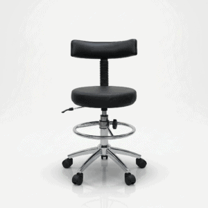 Close-up of the adjustable cushioned backrest on a LabMaster professional laboratory stool.