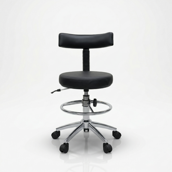 LabMasterPro Back Support Revolving Laboratory Stool | Height Adjustable | Chrome Base with Footrest | Custom Size & Colour | 3 Years Warranty 6 Close-up of the adjustable cushioned backrest on a LabMaster professional laboratory stool.