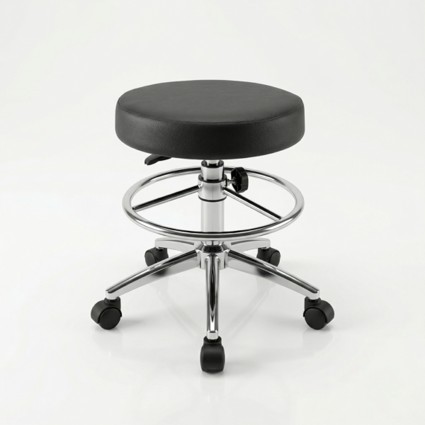 Multiple UltraCore LabPro stools shown in various custom upholstery colors like navy blue, charcoal, and forest green.