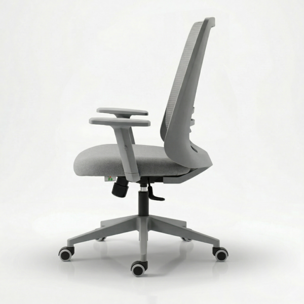 Rear view of the EliteMesh Pro mid-back office chair highlighting the modern premium grey frame and breathable mesh backrest.