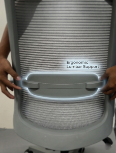 Close-up of the EliteMesh Pro office chair showing the heavy-duty 5-star grey nylon base and smooth PU castor wheels.