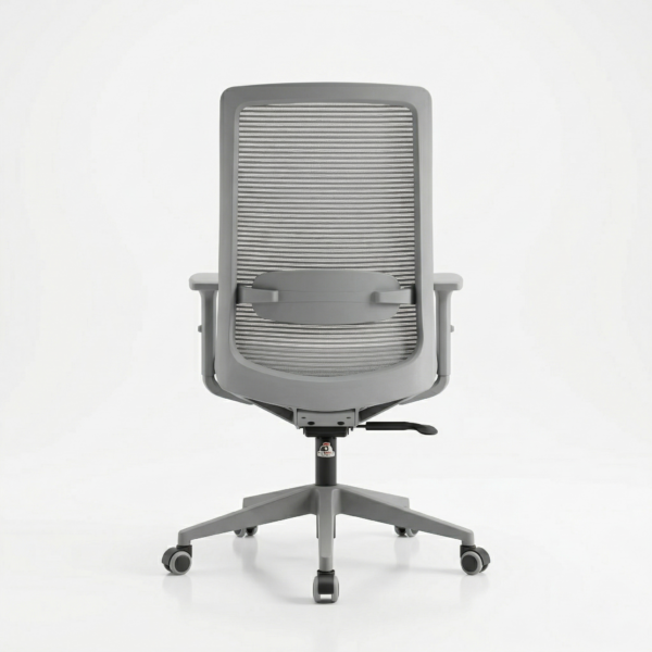 Side profile of the EliteMesh Pro office chair highlighting the adjustable lumbar support mechanism and curved mid-back mesh design.