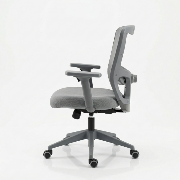 Close-up showing the 2D height-adjustable handles, Samhongsa Class 4 hydraulic lift, and smooth-rolling PU caster wheels on the grey nylon base.