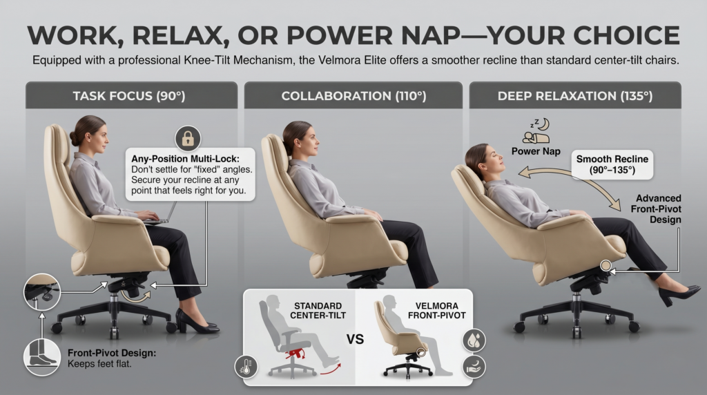 Velmora Elite Executive Office Chair - High-Density Foam, Class 4 Hydraulic, Multi-Position Lock & Premium Synthetic Leather - Beige (5-Year Warranty)