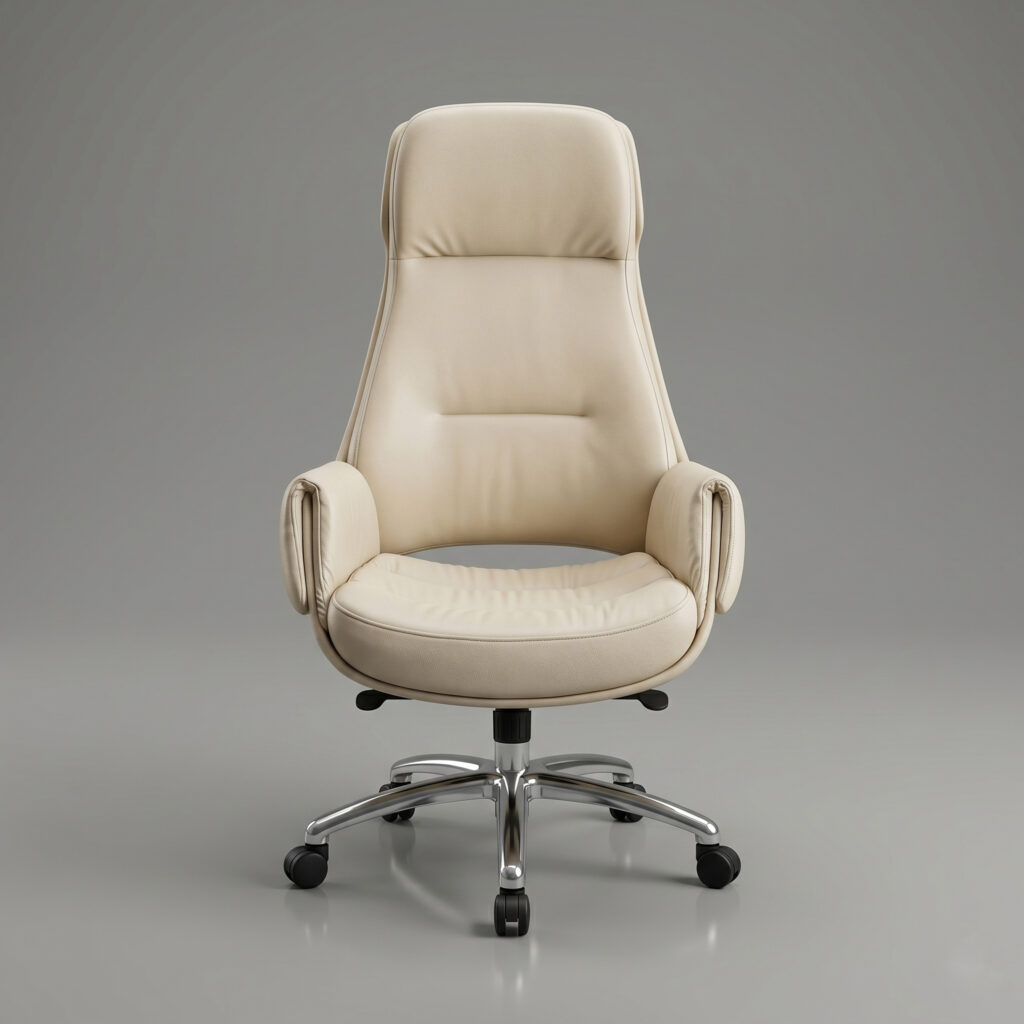 Close up of premium beige synthetic leather texture on office chair