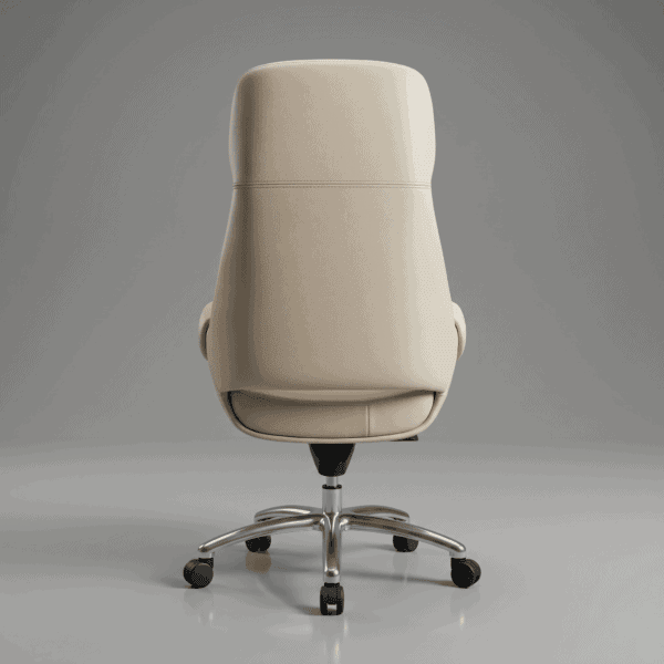 Velmora Elite Executive Office Chair - High-Density Foam, Class 4 Hydraulic, Multi-Position Lock & Premium Synthetic Leather - Beige (5-Year Warranty) 10 Close up of Class 4 Samhongsa gas lift and aluminum base of executive chair
