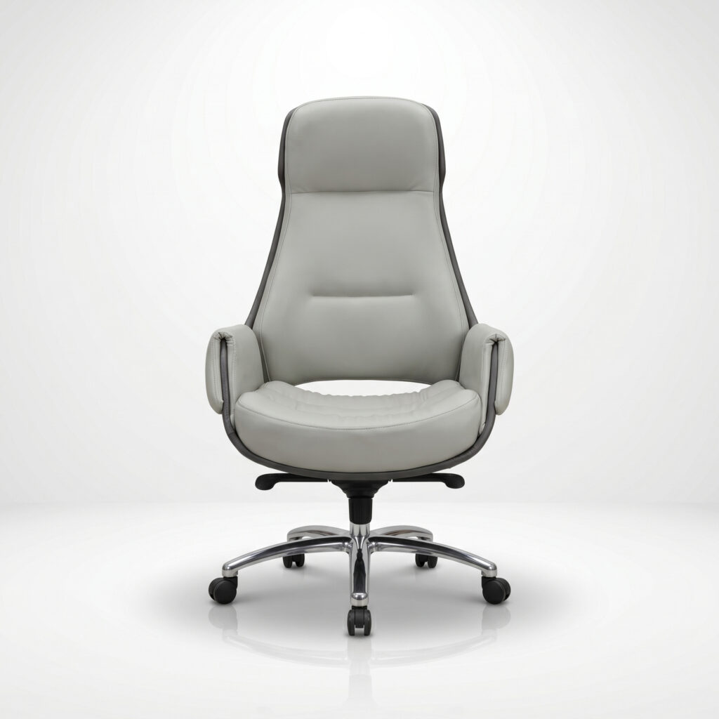 Front view of the Velmora Elite Executive Office Chair in dual-tone light and dark grey premium synthetic leather.