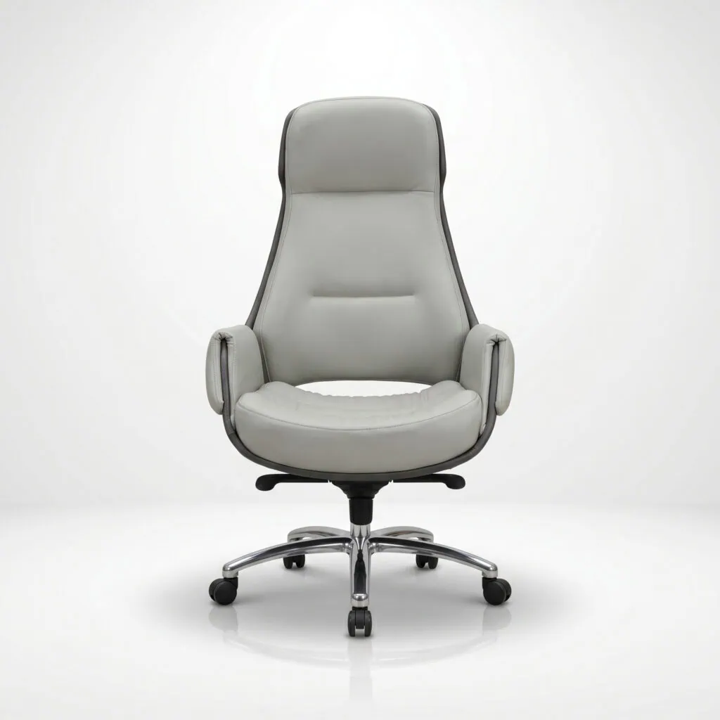 Front view of the Velmora Elite Executive Office Chair in dual-tone light and dark grey premium synthetic leather.
