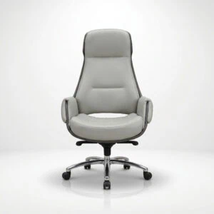 Front view of the Velmora Elite Executive Office Chair in dual-tone light and dark grey premium synthetic leather.