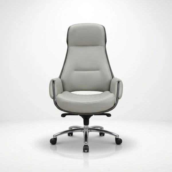 Velmora Elite Executive Office Chair – High-Density Foam, Multi-Position Lock & Premium Synthetic Leather – Dual-Tone Light & Dark Grey (5-Year Warranty) 5 Front view of the Velmora Elite Executive Office Chair in dual-tone light and dark grey premium synthetic leather.