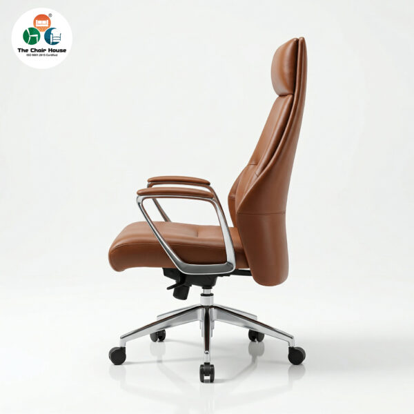 Veritas Executive High Back Office Chair – Premium Ergonomic Leather Finish | Custom Colours Available | 5-Year Warranty 7 Close-up of Premium Leather Upholstery and Integrated Padded Armrests with Aluminium Detail.