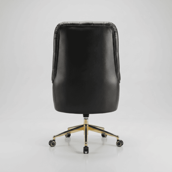 DECOTA High Back Luxury Executive Office Chair | Tufted Leather Desk Chair with High-Density Foam | Custom Colors & 5-Year Warranty 8 High-back black leather office chair with adjustable height and swivel base.