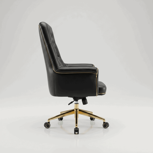DECOTA High Back Luxury Executive Office Chair | Tufted Leather Desk Chair with High-Density Foam | Custom Colors & 5-Year Warranty 7 Luxurious black leather executive office chair with adjustable height and swivel base.