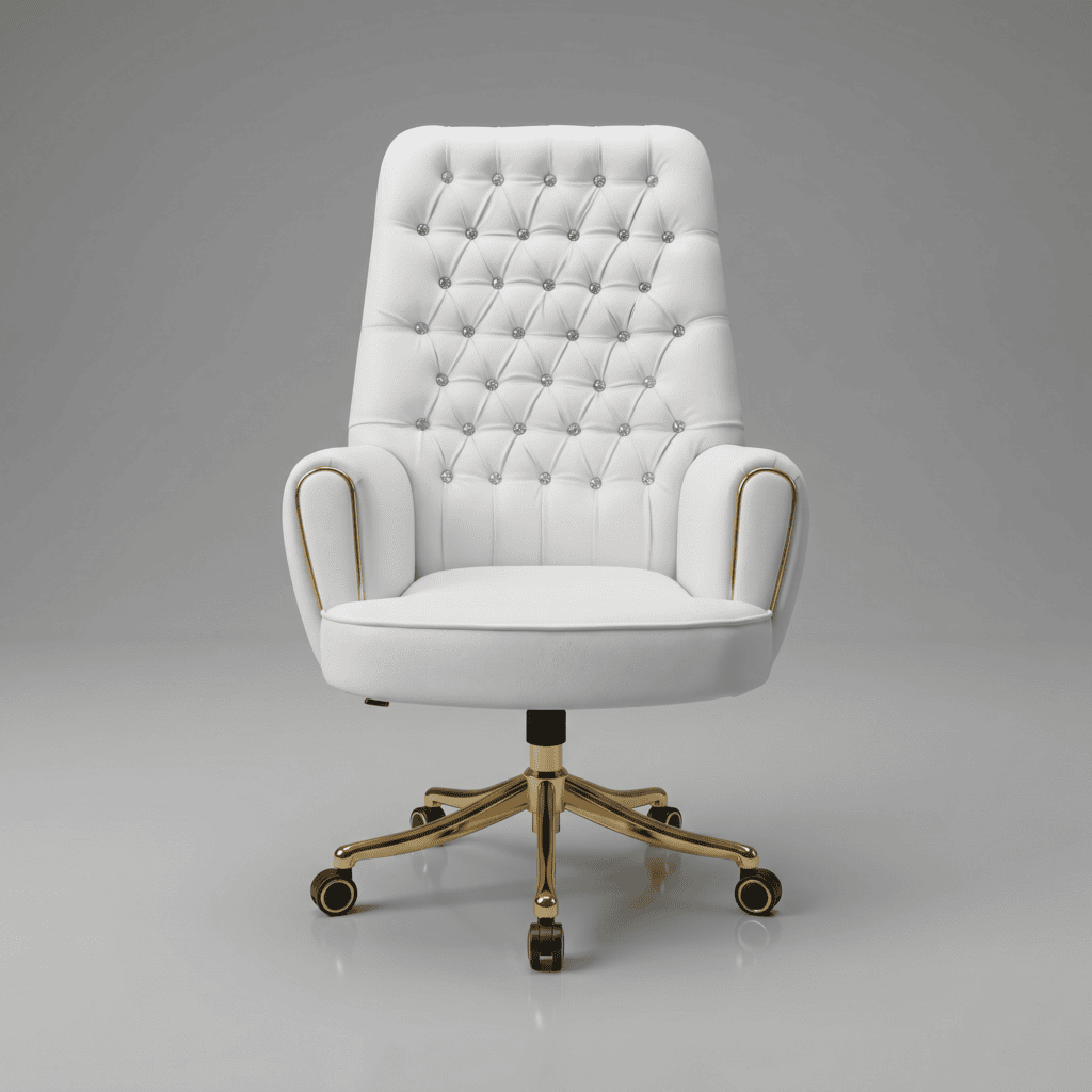 Two customizable high-back office chairs: One in Royal Navy Blue leather with silver base, the other in Midnight Black with matte black base, side-by-side.