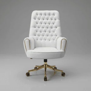 Two customizable high-back office chairs: One in Royal Navy Blue leather with silver base, the other in Midnight Black with matte black base, side-by-side.