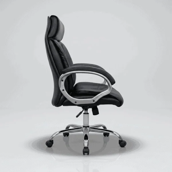 EliteBoss Comfort Custom Executive Office Chair – High Back Ergonomic Boss Chair, Any Colour Option & 4-Year Warranty 7 Close-up of the EliteBoss Comfort's heavy-duty chrome metal base and genuine Samhongsa Class 4 gas lift cylinder.