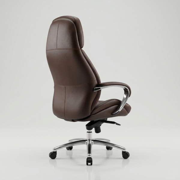 Side profile of the LUXORA ergonomic chair showing the high backrest contour for spinal alignment.