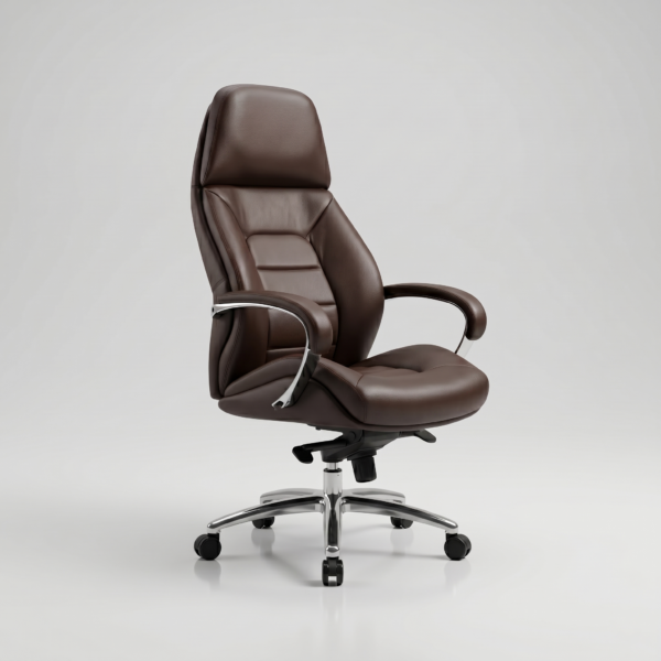 LUXORA high-back ergonomic executive office chair in coffee brown, front view.
