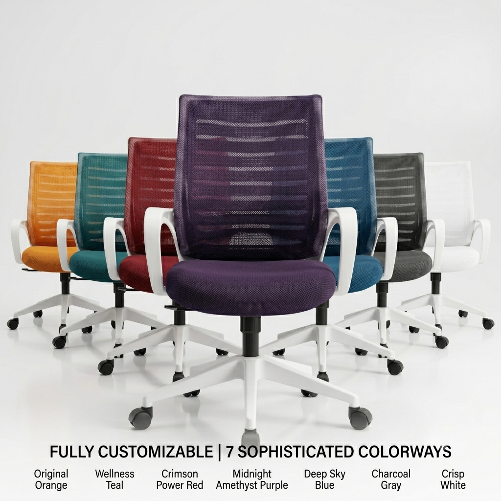 Boom Mid-Back Ergonomic Office Chair | Breathable Fabric Desk Chair with Fixed Armrests & Sturdy Star Base | Fully Customizable | (Orange Mesh & White Frame) 3-Year Warranty 9 best affordable ergonomic chair 2026, high quality
