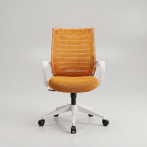 Boom Mid-Back Ergonomic Office Chair | Breathable Fabric Desk Chair with Fixed Armrests & Sturdy Star Base | Fully Customizable | (Orange Mesh & White Frame) 3-Year Warranty