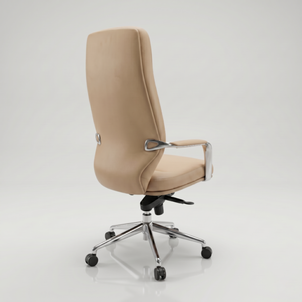Siena Executive High-Back Office Chair | Sleek Ergonomic Design | Class 4 Hydraulic, Aluminium Base & Multi-Position Lock | 50+ Custom Colors | 5-Year Warranty (Tan Color) 9 Close-up of premium tan leatherette texture and resilient high-density foam padding on the Siena executive chair seat.